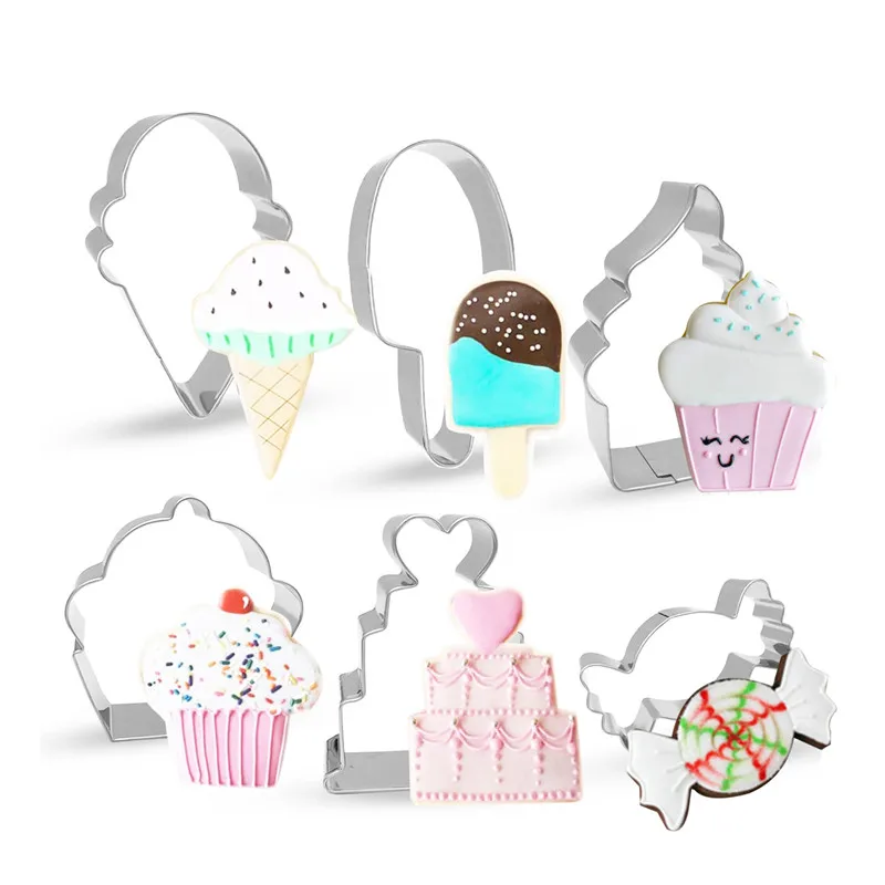 

6Pcs/Set Pastry Baking Tools Stainless Steel Ice Cream Candy Shape Cookie Cutter Mold DIY Fondant Biscuit Mould Cake Decorating