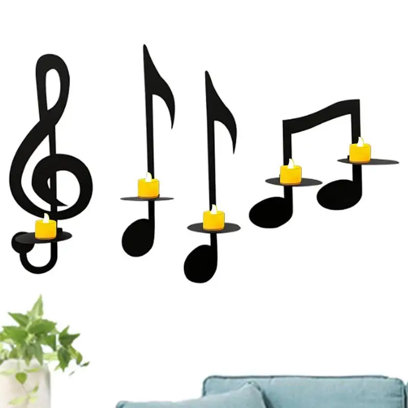 

4 Pcs Iron Candle Holder Decorations Tea Light Candle Rack Musical Symbol Decor For Home Office Classroom Housewarming Gift