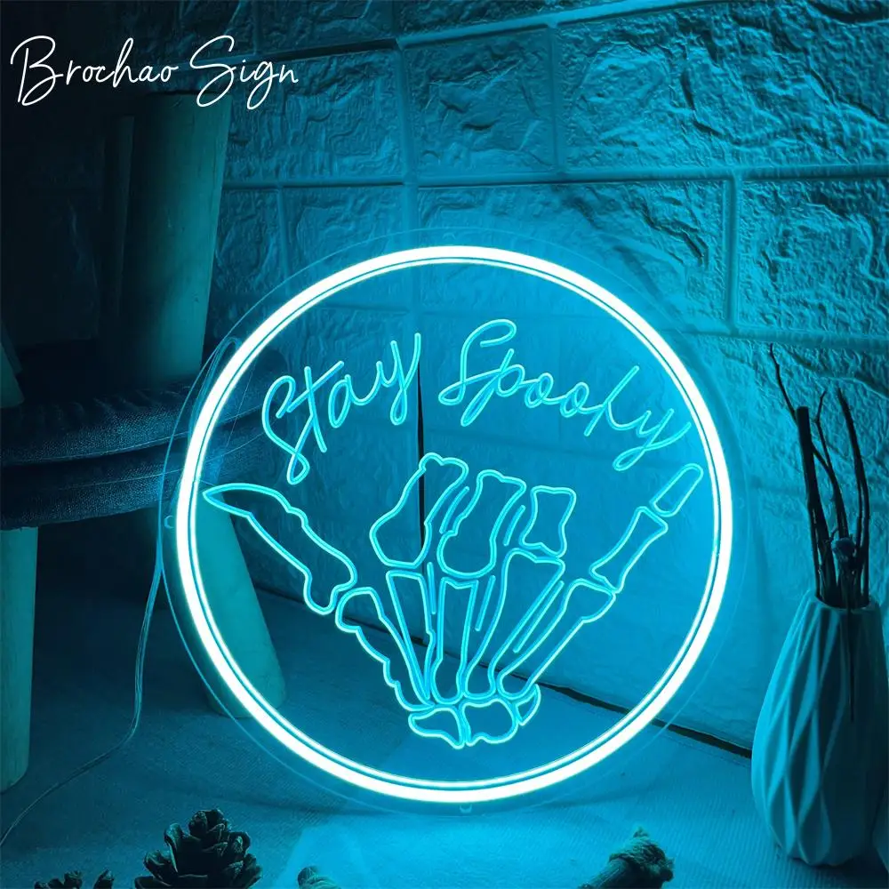 Stay Spooky Neon Sign Halloween Decoration Neon Light For Home Shop Bar Party Room Wall Decor Ghost Skull 5-10 days to arrive