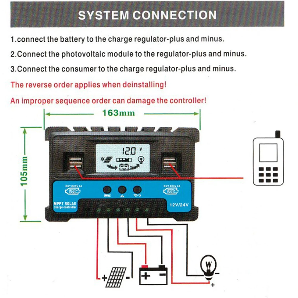 

Регулятор солнечной панели, 4 USB-порта, 30 А/40 А/50 а, с ЖК-дисплеем