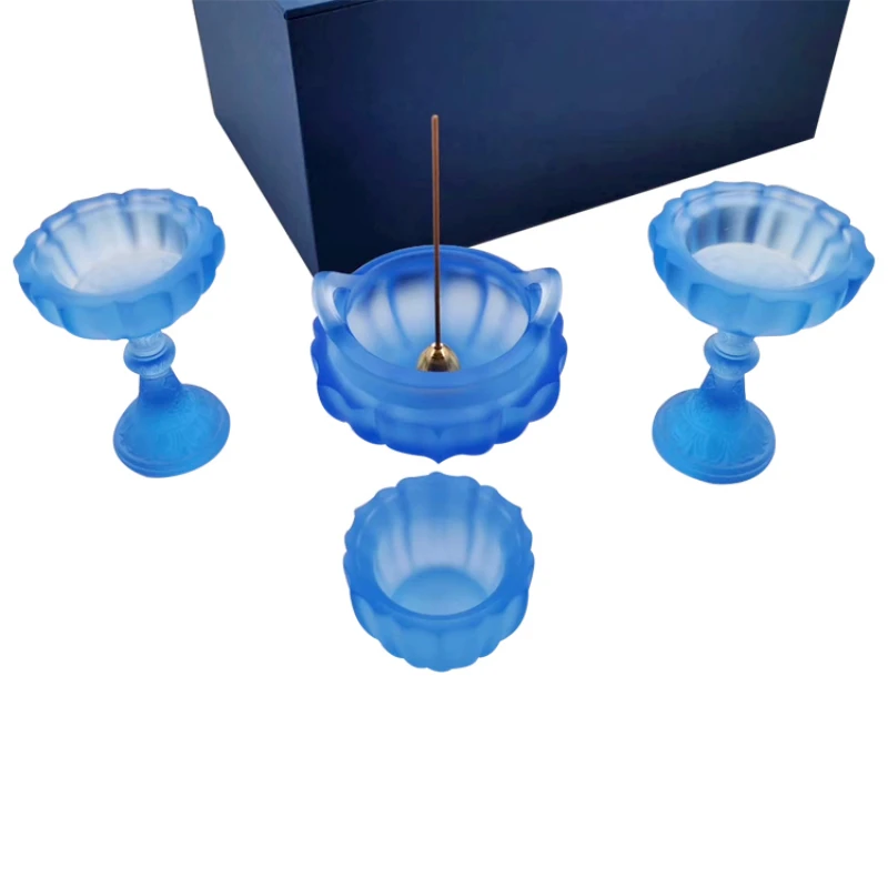 

Exquisite Table Top Decor Props Home Decoration Suit Lotus design Traditional Liuli candle jar gift box