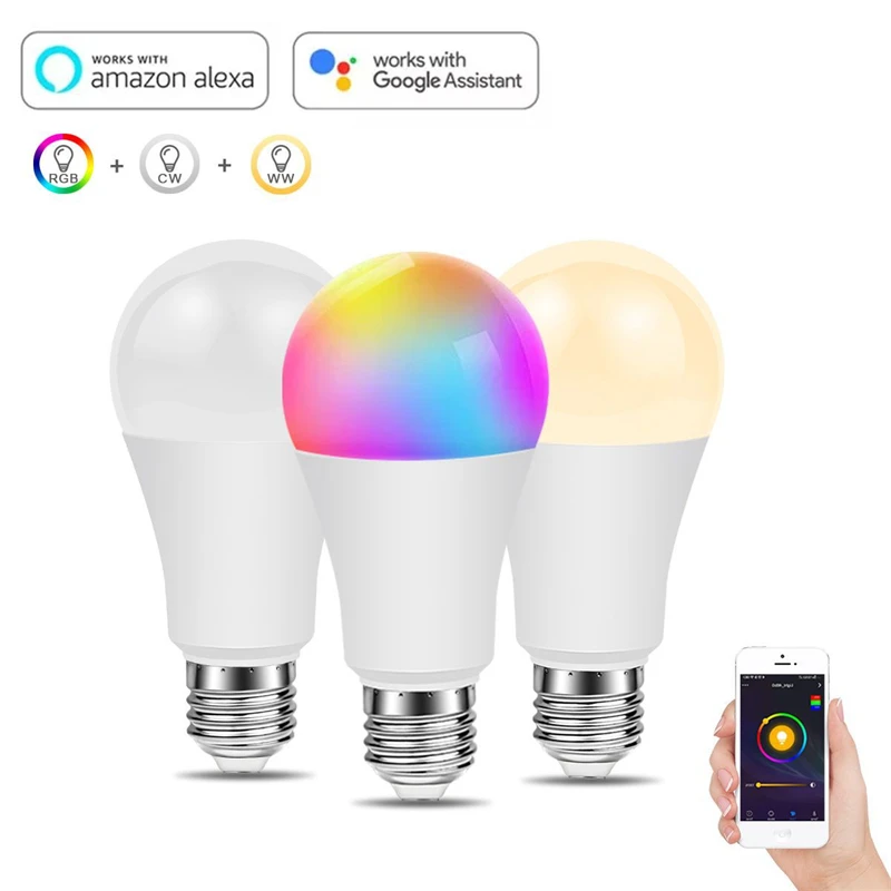 

LED Color Smart Light Bulb WiFi E27 Neon Lamp Siri Voice Control Alexa Google Home Assistant APP Remote Magic Hue RGB Warm White