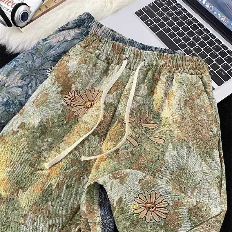 Мужские шорты с принтом пляжные повседневные мешковатые широкие брюки прямые