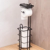 free standing black iron toilet paper holder dispenser storage toilet tissue organization with shelves