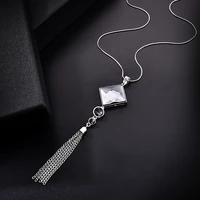 fashion women big rhinestone crystal square pendant necklaces long tassel sweater necklace party drop jewelry