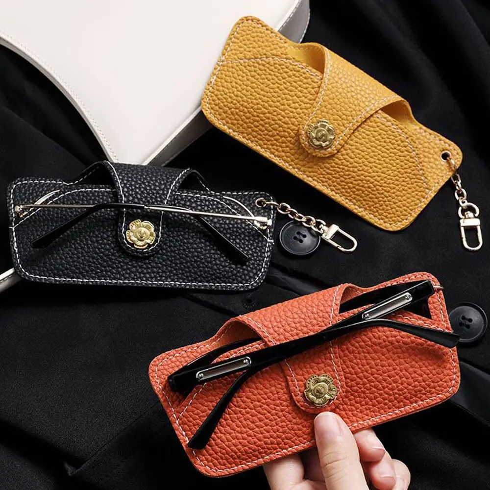 

Container Flower With Keychain Camellia Glasses Case PU Leather Sunglasses Bag Eyewear Holder Eyeglasses Protective Box