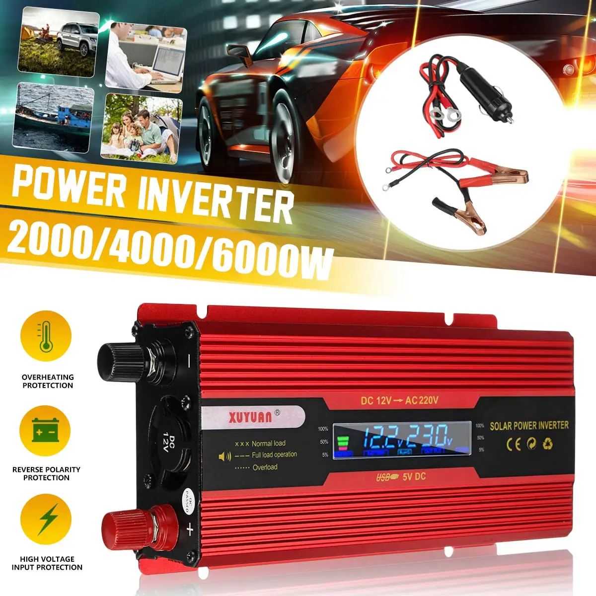 Pure Sine Wave Inverter DC 12v/24v To AC 110V/220V 2000W 4000W 6000W Voltage Transformer Power Converter With LED Display