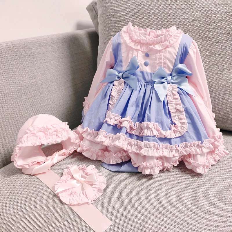 

2023 Baby Girl Dress Spring Autumn Vintage Spanish Pompom Ball Gown Princess Lolita Dress Children Girl Birthday Eid Dress 1-8Y