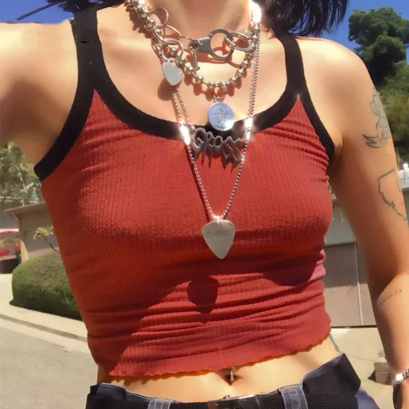 

2022 Summer New Fashion Contrast Color Tank Top Women Casual Fitness Clothing Off Shoulder Strapless Crop Top Camisole