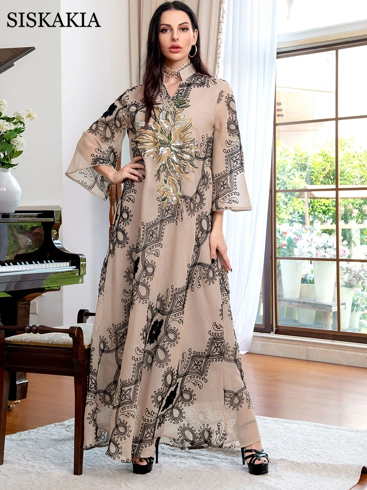 

Мусульманское этническое вышитое блестками вечернее платье для женщин 2021 марокканский Caftan Дубай, Турция арабский Оман вечерние платья Рам...