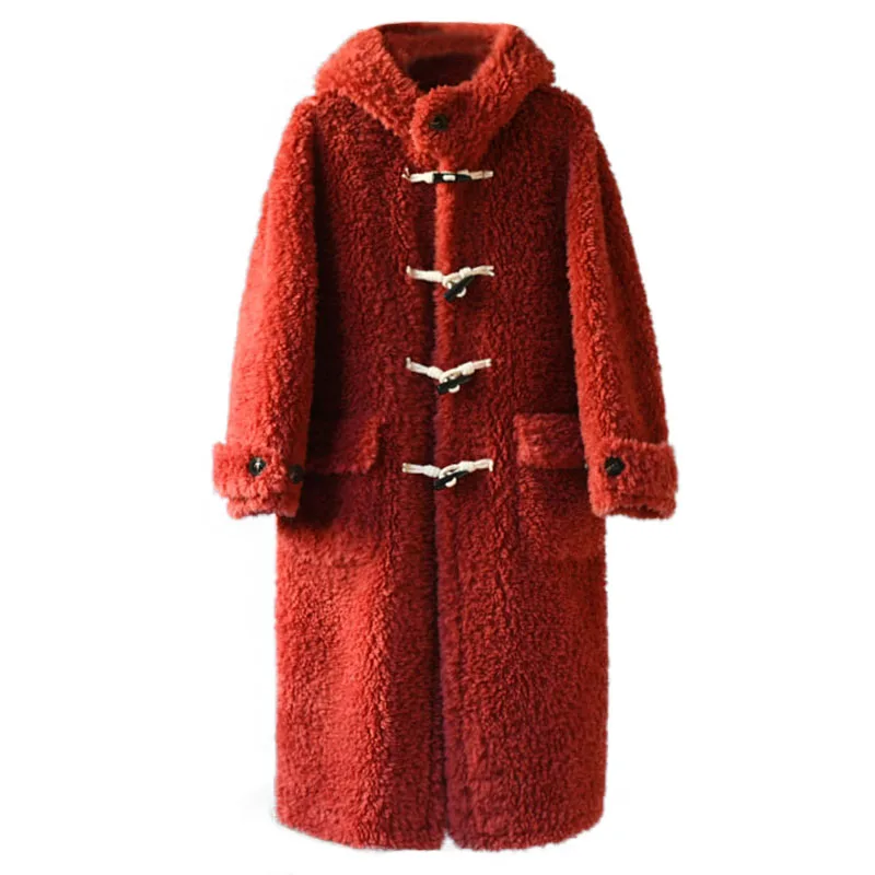 Elegant Real Wool Coats Women Autumn Winter Horn Buttoned Genuine Woolen Overcoats Female Hooded Sweet Jackets Outwear C54 enlarge