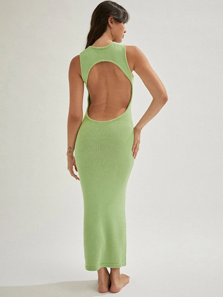 

Summer Sleeveless Solid Bodycon Sexy Boho Dress Backless O-Neck Casual Maxi Dresses for Women 2022 Vestido Midi Elegante Mujer