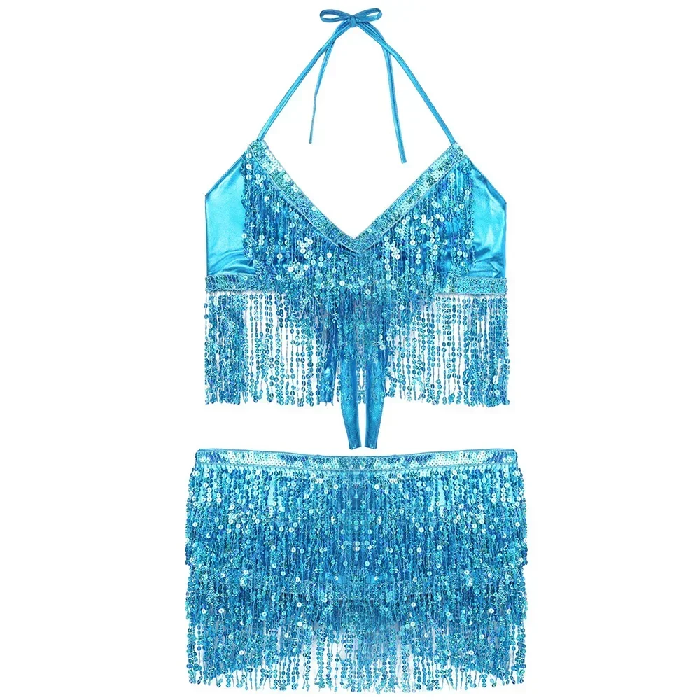 TiaoBug женский костюм с блестящими пайетками и кисточками карнавальный для танца