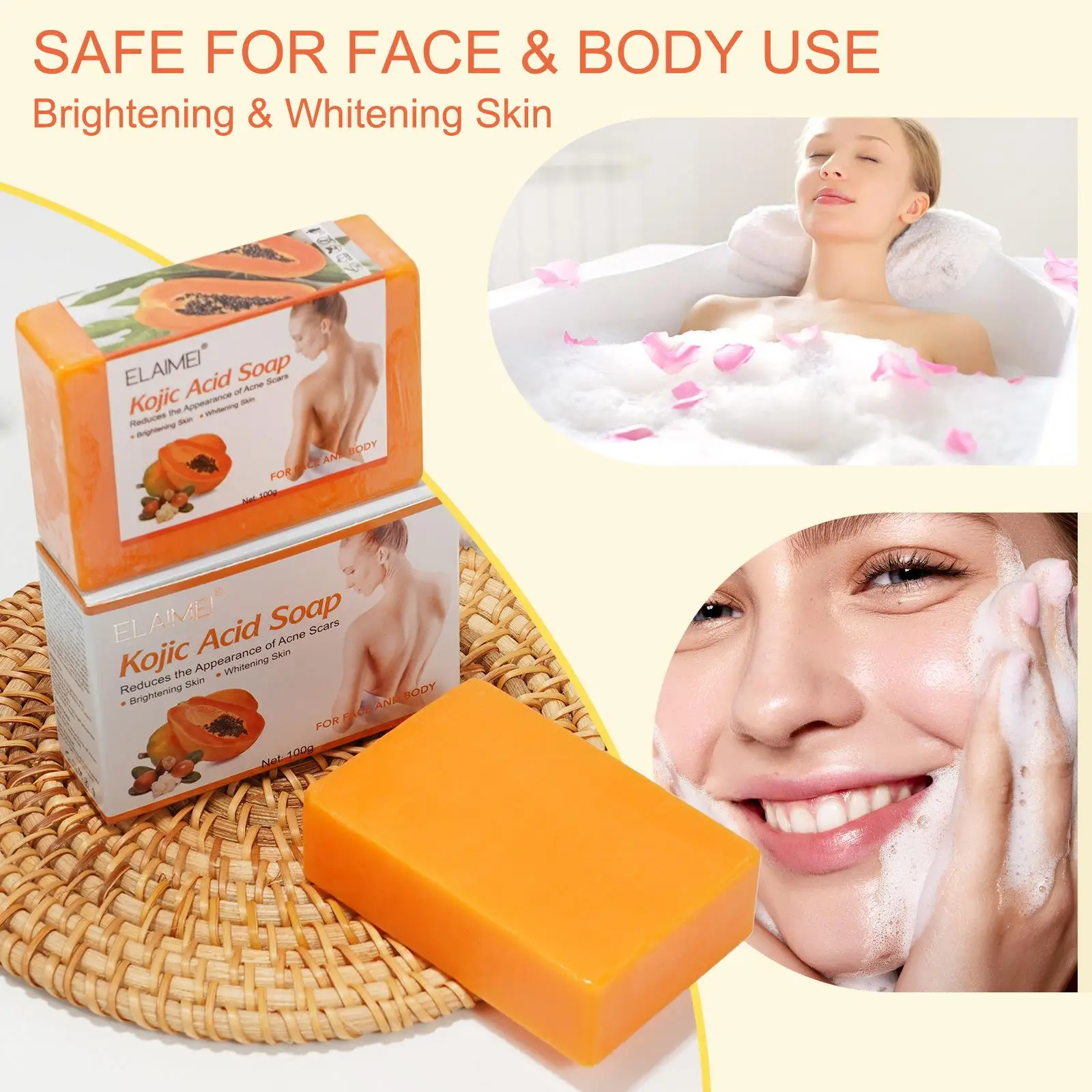 

HEALLOR Papaya Extract Kojic Bath Soap Whitening Soap Dark Spot Remover Whitening Moisturizing Soap Lightening Skin Toner 100g