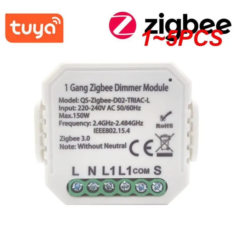 

Умный модуль переключателя с регулировкой яркости Tuya Zigbee 3,0, 1 ~ 5 шт., без нейтрального 2-стороннего пульта дистанционного управления, умный релейный помощник с переключателем