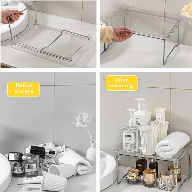 stackable kitchen desktop storage rack bathroom storage rack cabinet layered storage rack office folding finishing rack free global shipping