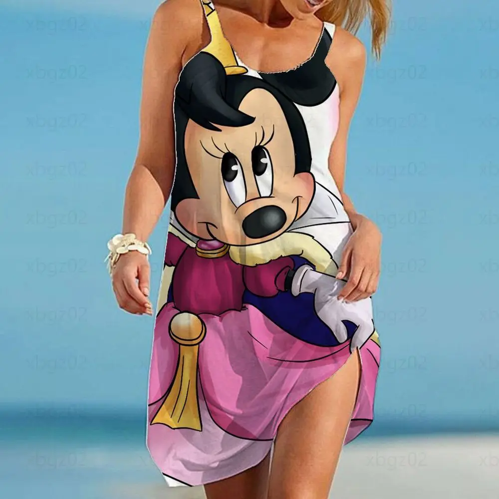 Женское платье с принтом Минни Маус Модное Элегантное летнее свободного покроя в