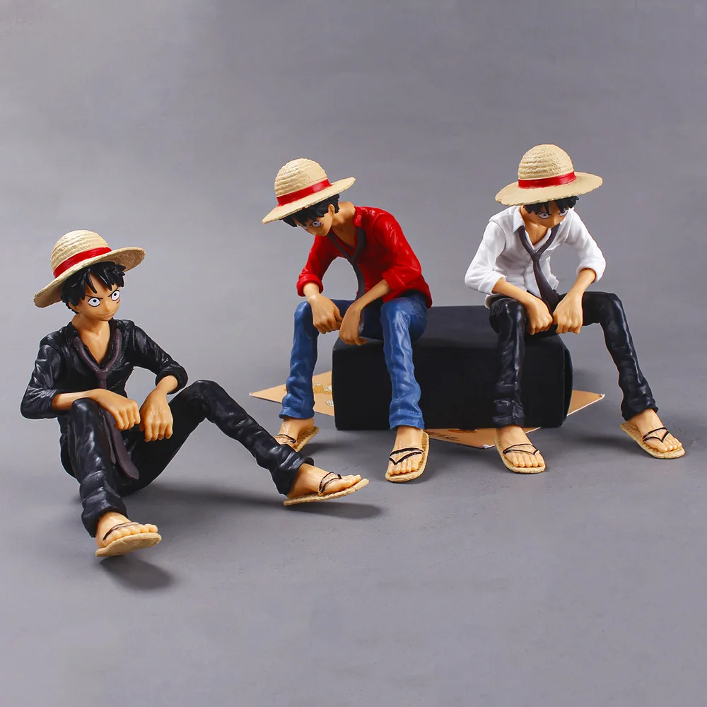 

One Piece Anime Figure Tricolor Monkey D Luffy Sitting Position PVC Statue Collection Model Cake Car Ornaments Toys Gift