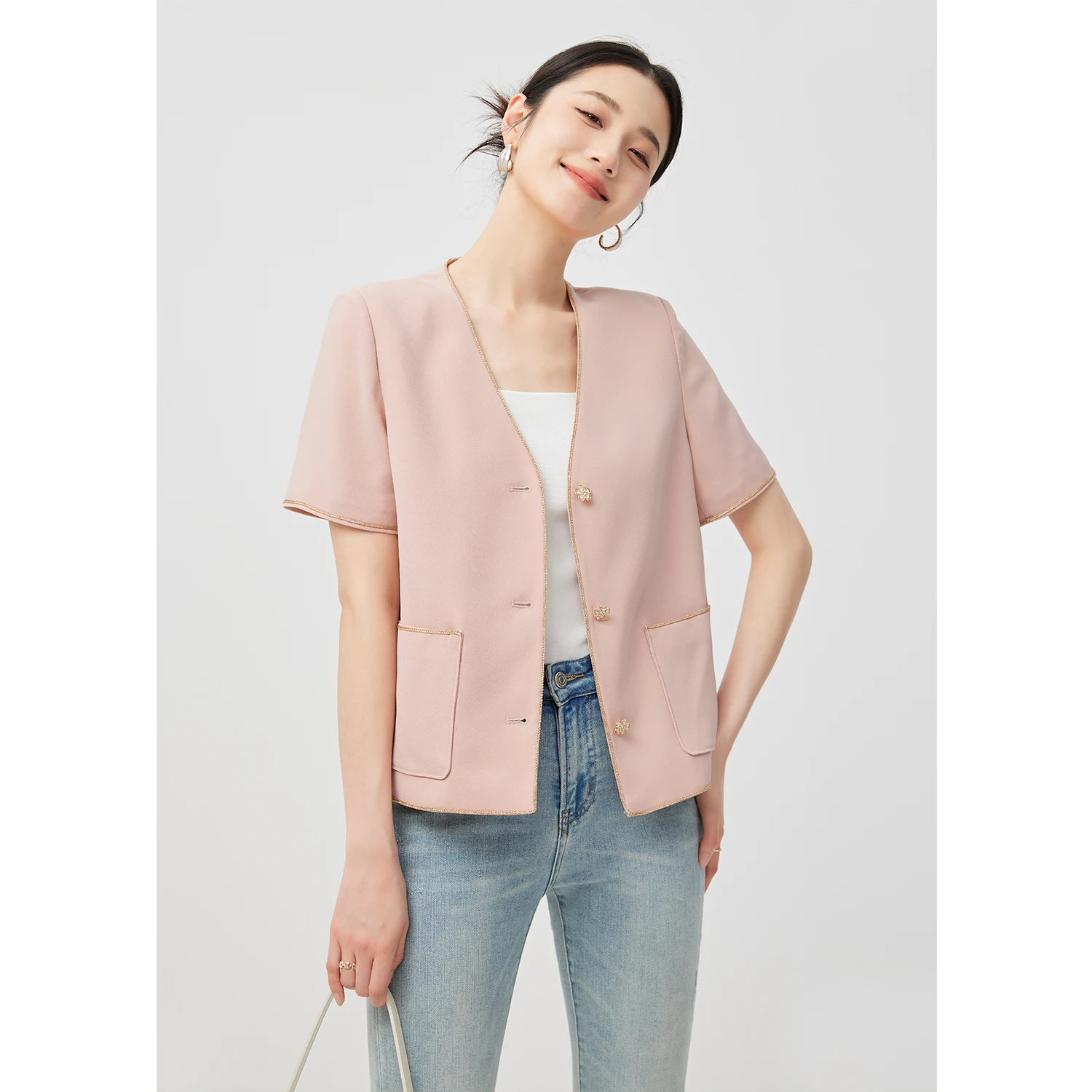 

SHUCHAN Summer Short Sleeve Blazers for Women Casaco Feminino STRAIGHT Acetate Polyester High Street Single Breasted