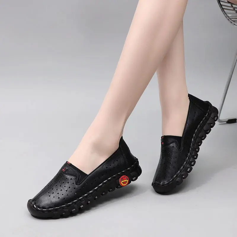 Brand Hollow Moccasins Soft Cushion Sole Womens Summer Orthopedic Shoes Handmade Stitching Ballet Flats Female Footwear