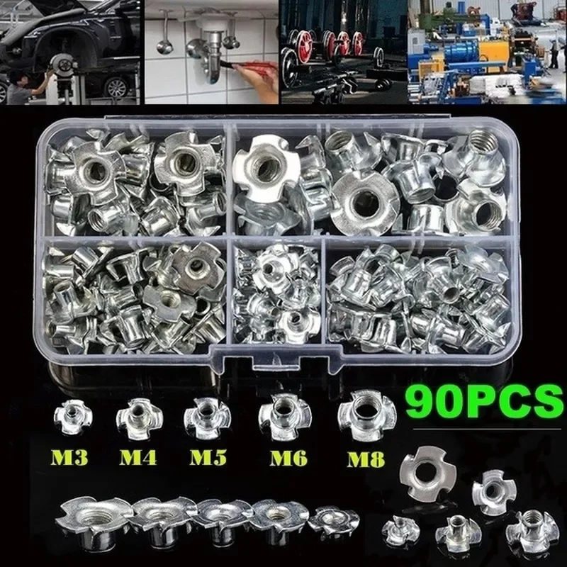 

90 шт., оцинкованные Т-образные гайки M3/M4/M5/M6/M8