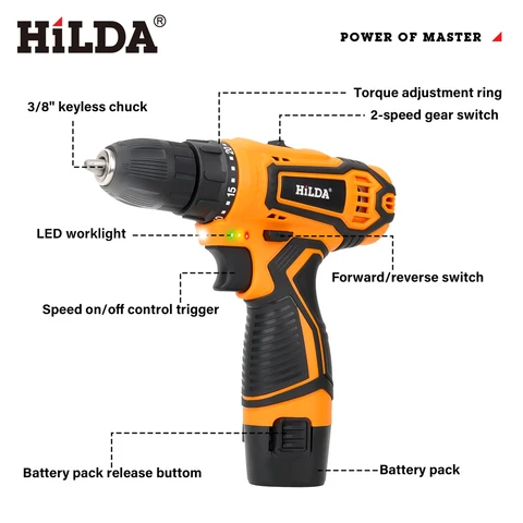 HILDA Беспроводная электродрель 12/16,8 В
