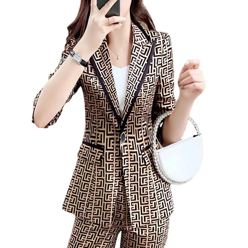 Suit jacket women's high-end design sense niche geometric pattern fashion temperament professional suit suit top