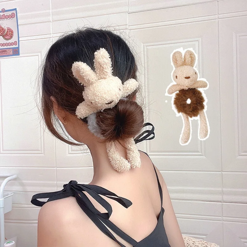 

Girl Cute Bear Cartoon Hair Scrunchies Panda Cows Cat Rabbit Plush Elastic Hair Bands Pontail Ties Christmas Accessories