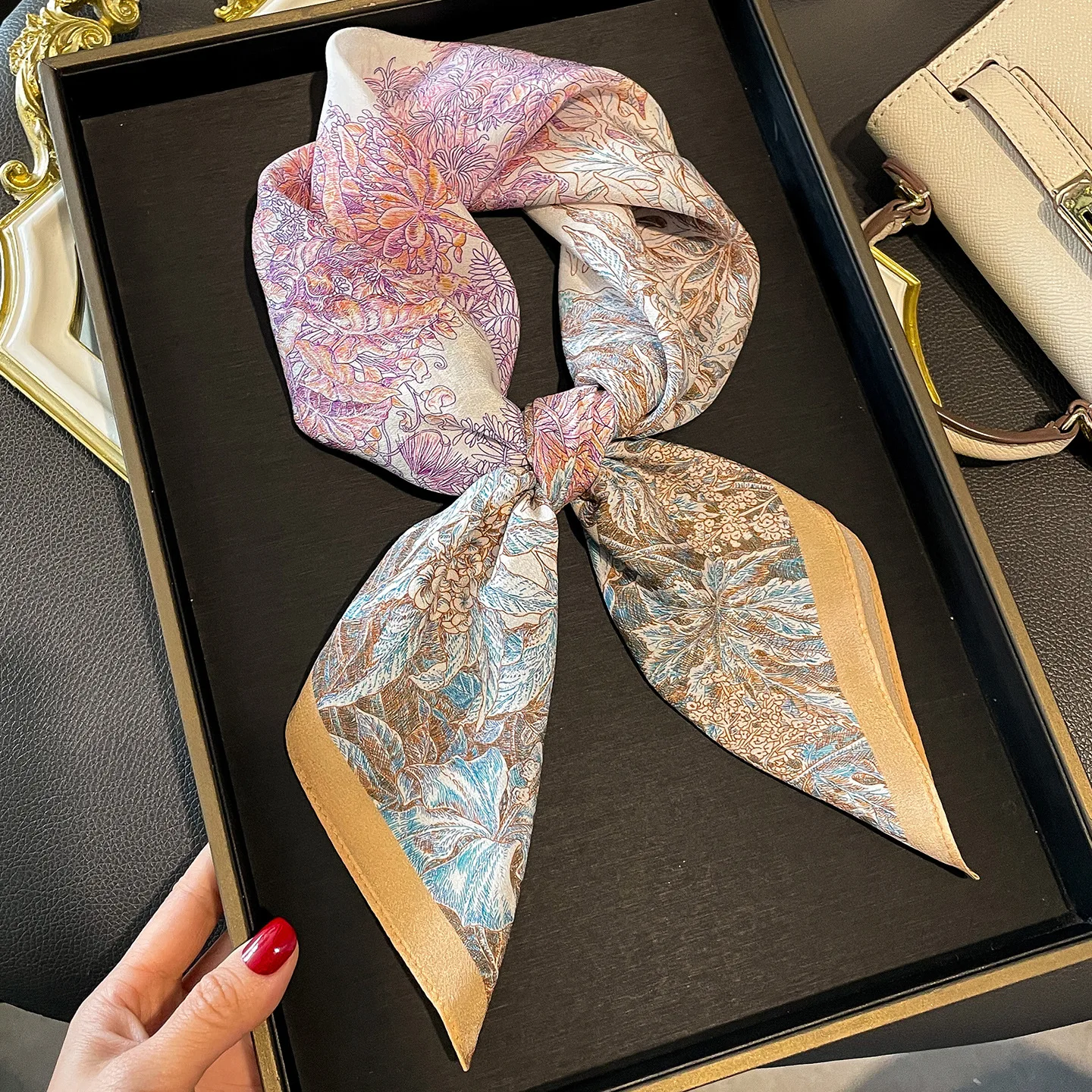 Новинка 2025 года, шарф из 100% натурального шелка, женские квадратные шали, платки, шарфы из пашмины, шейный платок, женский хиджаб, бандана, пончо, 65 см (art.: 3920cf054c76f) - 3920cf054c76f