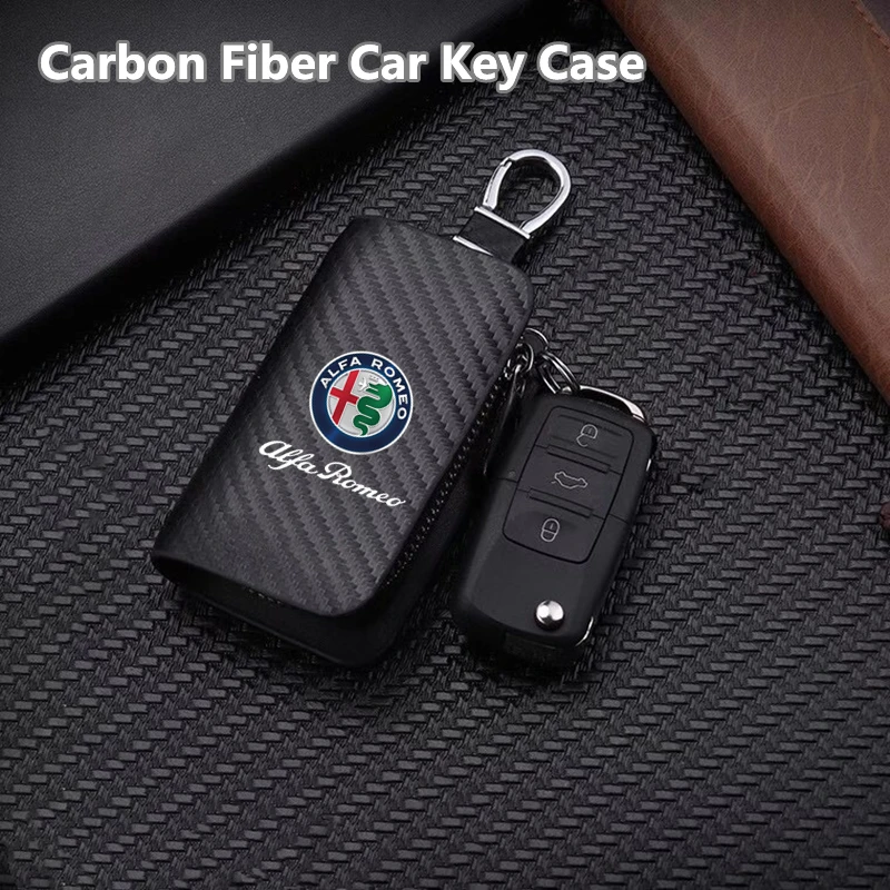 

Carbon Fiber Style Car Keychain Key Wallets Car Remote Key Case Cover For Alfa Romeo giulia stelvio giulietta 159 147 156 166