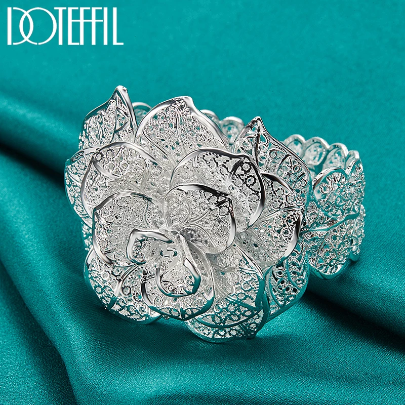 Женский браслет из серебра 925 пробы с большими цветами