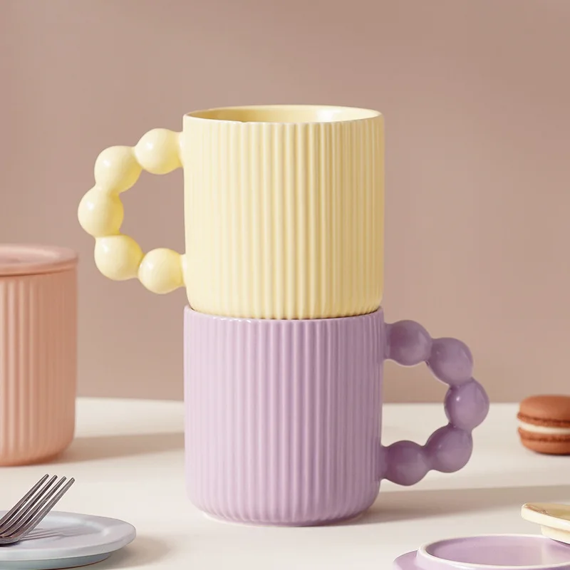 Personalized handle ins creative makaron office ceramic water cup with cover and tea filter tea cup mug