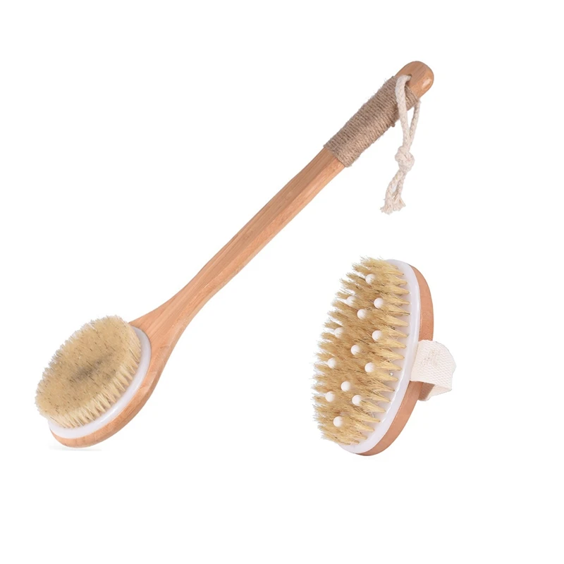 

Bath Brush Bristle Massage Bath Brush Body Massage SPA Dry Brush Exfoliating Long Handle Wood Body Shower Brush