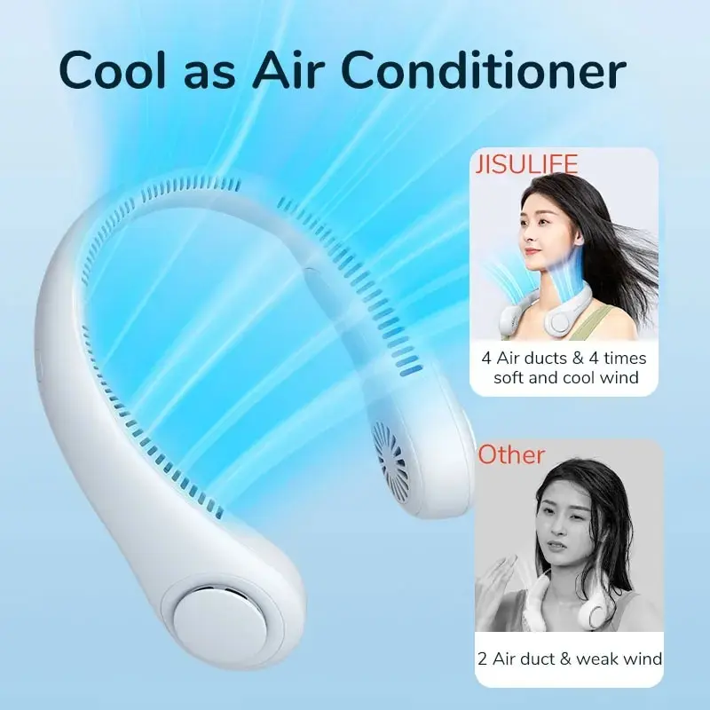 

JISULIFE Portable Neck Fan USB Rechargeable Bladeless FAN MINI Electric Ventilador Silent Neckband Wearable Cooling for Sports