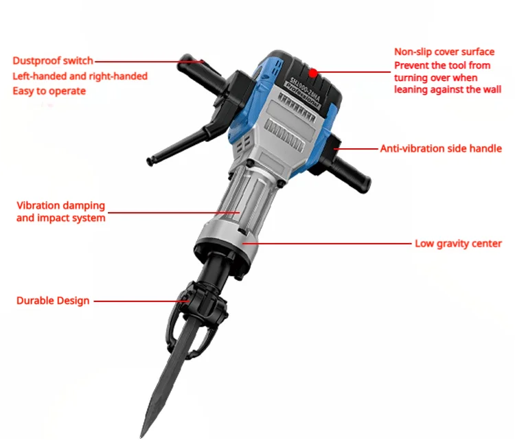 Тяжелая электрическая кирка для дробления бетона и камня мощная промышленного