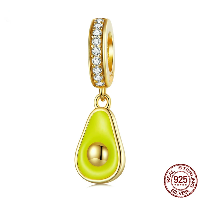 

925 Sterling Silver Yellow Butter Avocado Hanging Bead Pave Setting CZ Charms for Women Bracelet and Necklace DIY BSC679