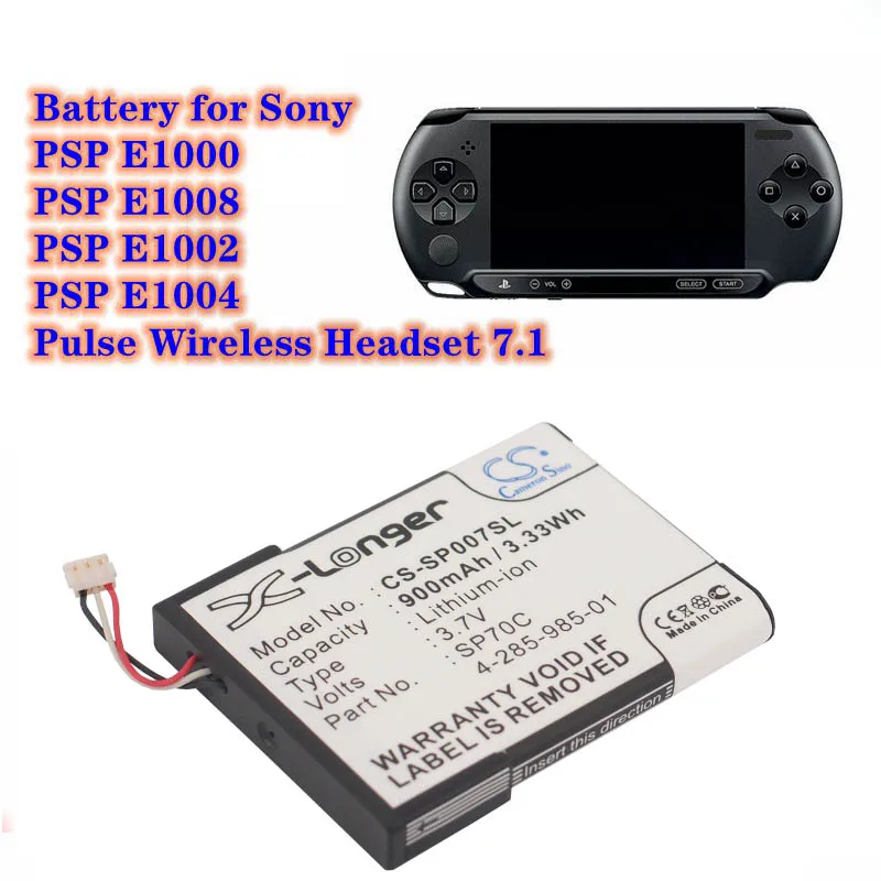 

Аккумулятор Cameron Sino 900 мАч для Sony PSP E1000 PSP E1008 PSP E1002 PSP E1004, импульсная беспроводная гарнитура 7,1 4-285-985-01 SP70C