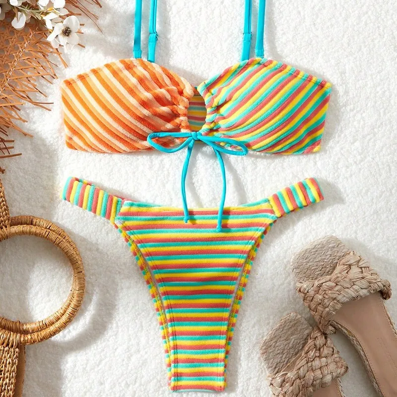 Новый комплект из двух предметов мягкий купальник женский полосатый сексуальные