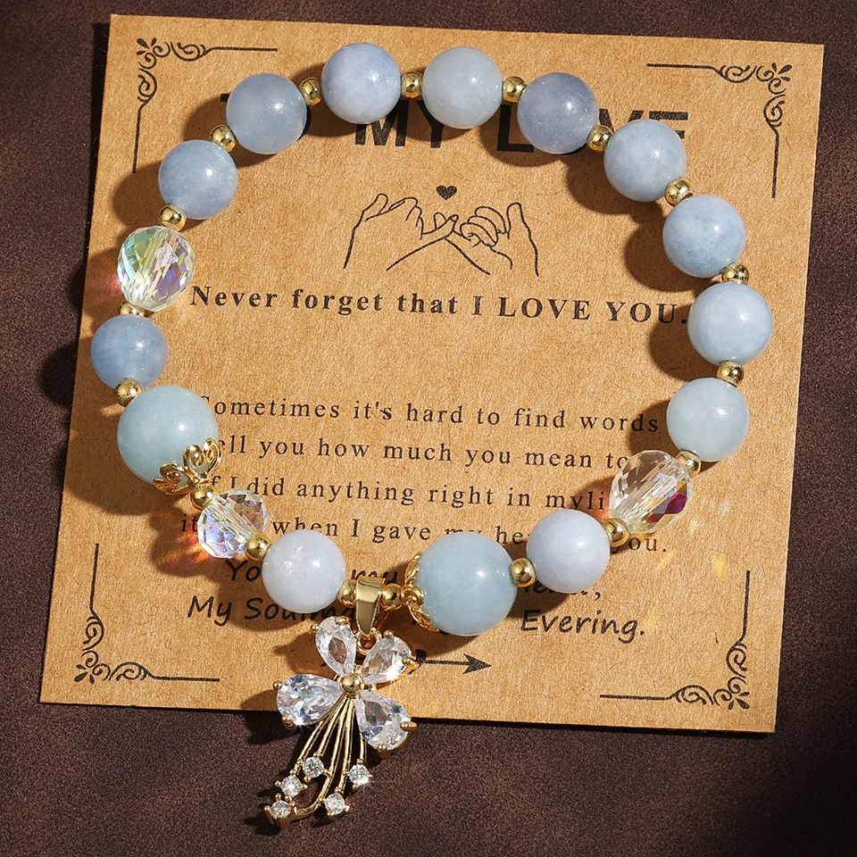 Женский браслет с бабочкой и кисточкой из розового кристалла