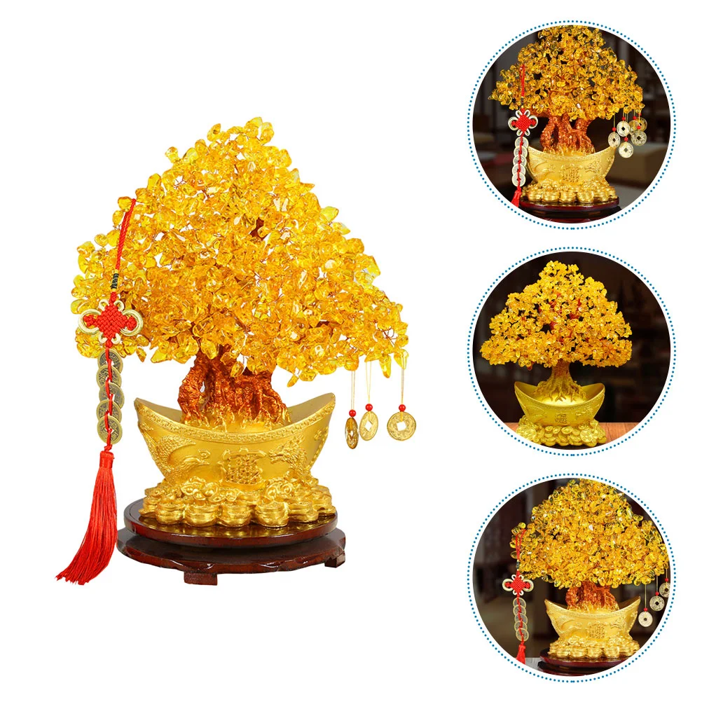 

Tree Money Chinese Fortunecrystal Bonsai Ornament Decorationlucky Golden Tabletop Treasure Basin Style Trees Adornment Delicate