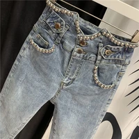 overalls womens spring new jeans high waist beaded harem pants daddy pants loose jeans jeans women