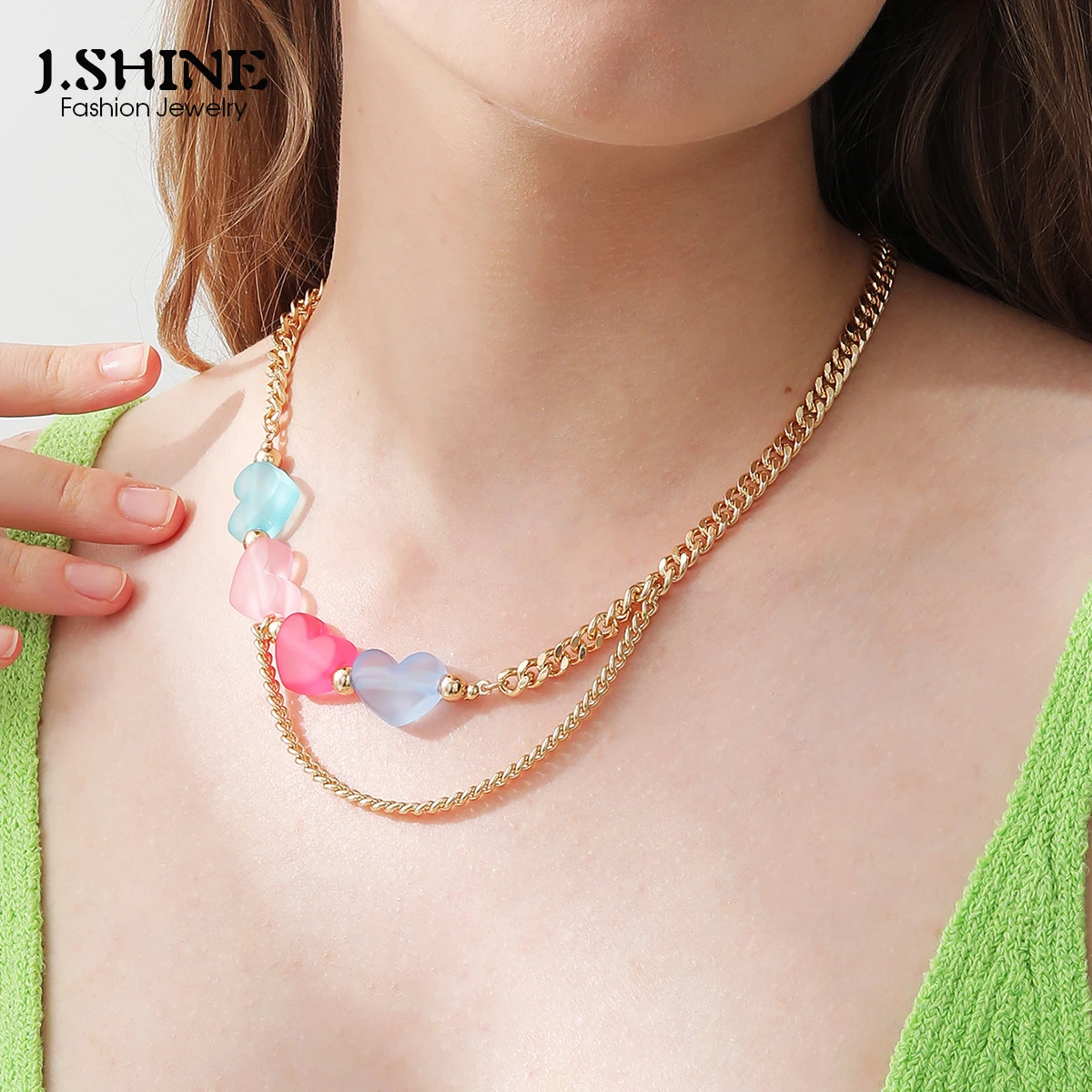 

Элегантное женское ожерелье JShine из зеленого, синего, розового натурального амазонита, изящное короткое ожерелье с подвеской, геометрически...