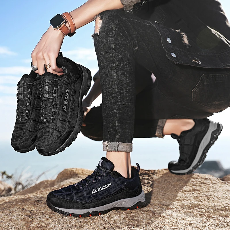 HIKEUP Comfortable Men Trekking Sneakers Waterproof Rubber Sole High Quality  Women Running Shoes Wear-resistant