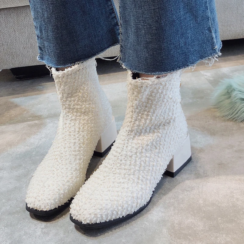 

Женские ботильоны челси на высоком каблуке, новинка зимы 2022, модные толстые туфли-лодочки, повседневная женская обувь, Нескользящие теплые ...