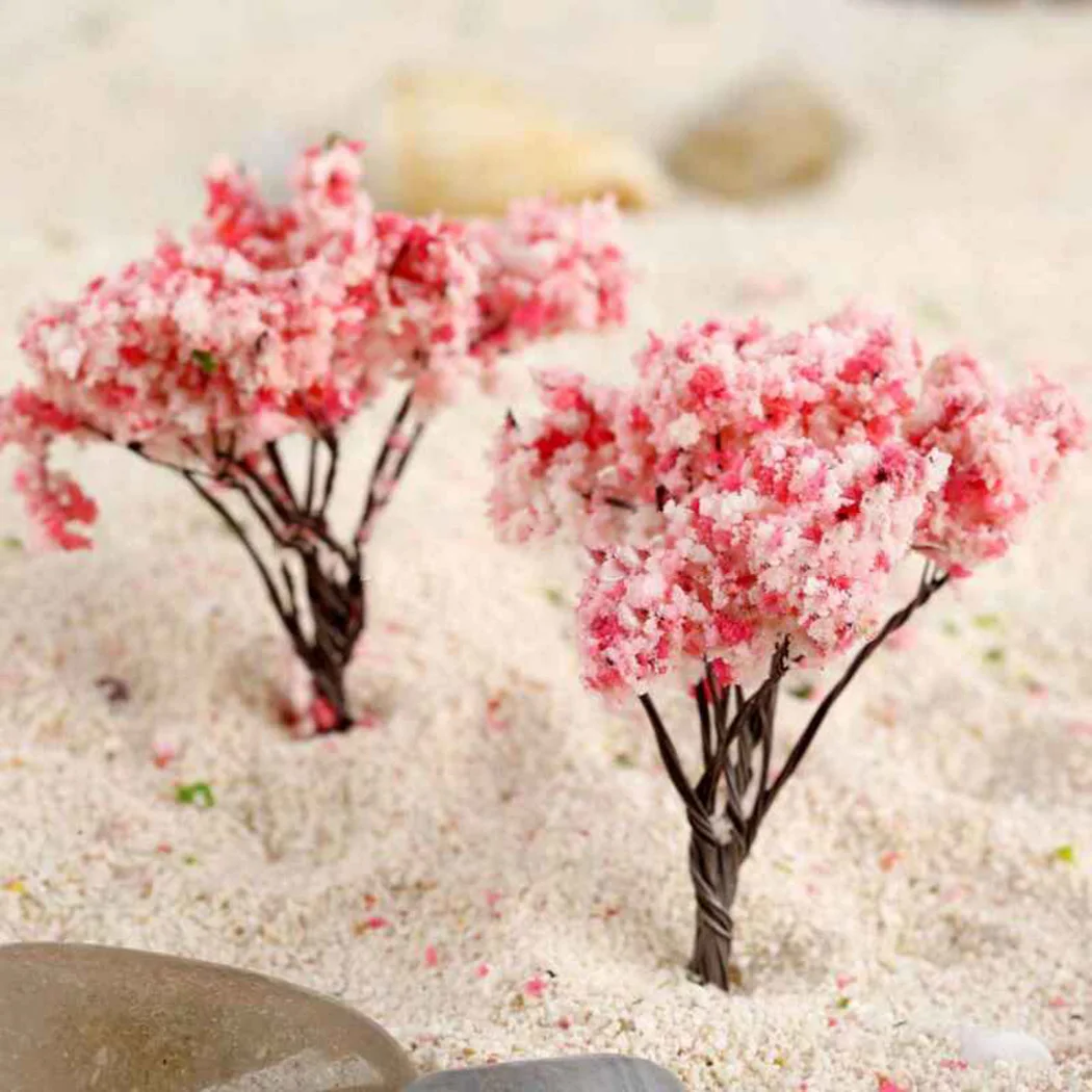 20pcs Sakura Tree Model Flowering Cherry Tree Plant Model Tree Railway Layout Scene Decoration Miniature Landscape