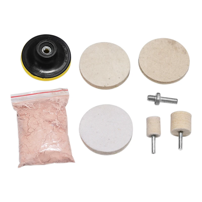 

8Pcs/Set 120g Cerium Oxide Powder Polishing Backing Pad Kit For Watch Glass Windscreen Windows Scratch Removal Cleaning Tool Kit