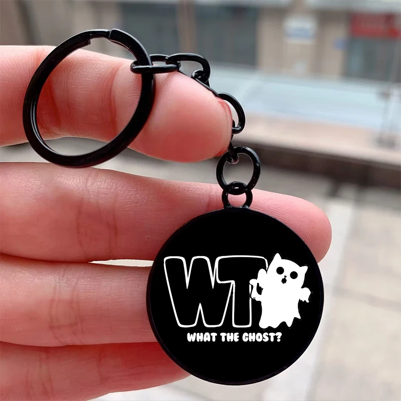 

Fashion What The Ghost Printed Keychain Cool Motorcycle Car Backpack Chaveiro Keychain Friend's Keyring Gift Accessories