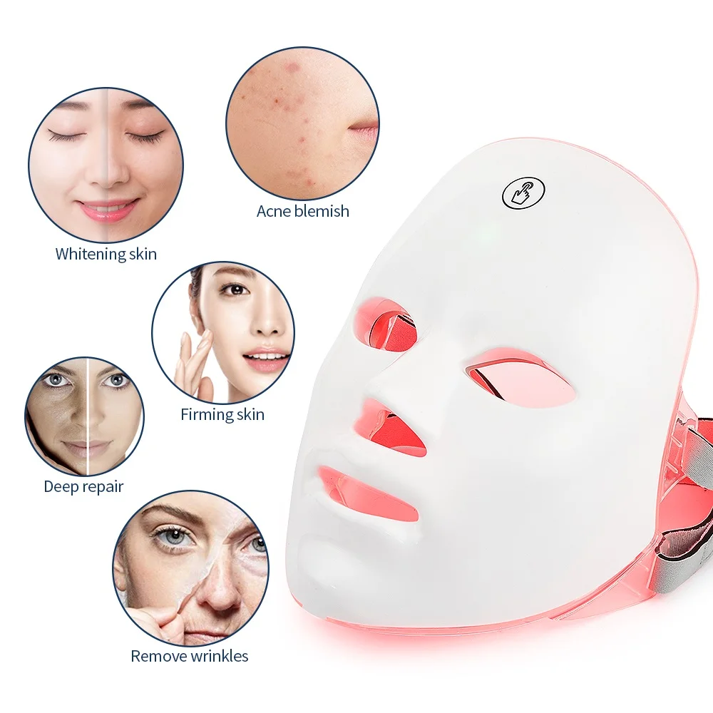 

USB Charge 7Colors LED Facial Mask Photon Therapy Skin Rejuvenation Anti Acne Wrinkle Removal Skin Care Mask Skin Brightening