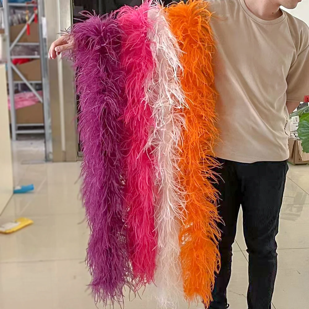 

2Meter Ostrich Feathers Boa 6ply Dyed Fluffy Plumes Trimming Scarf for Crafts/Party/Costume/Shawl Decoration Accessories