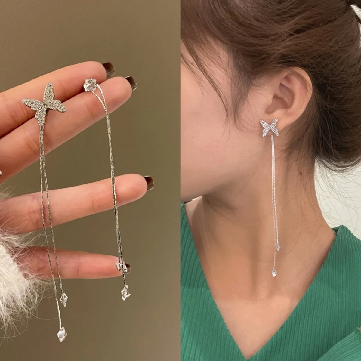 

Long Tassel Cubic Zirconia Korean Earrings Temperament Butterfly Fairy Earrings for Women Jewelry